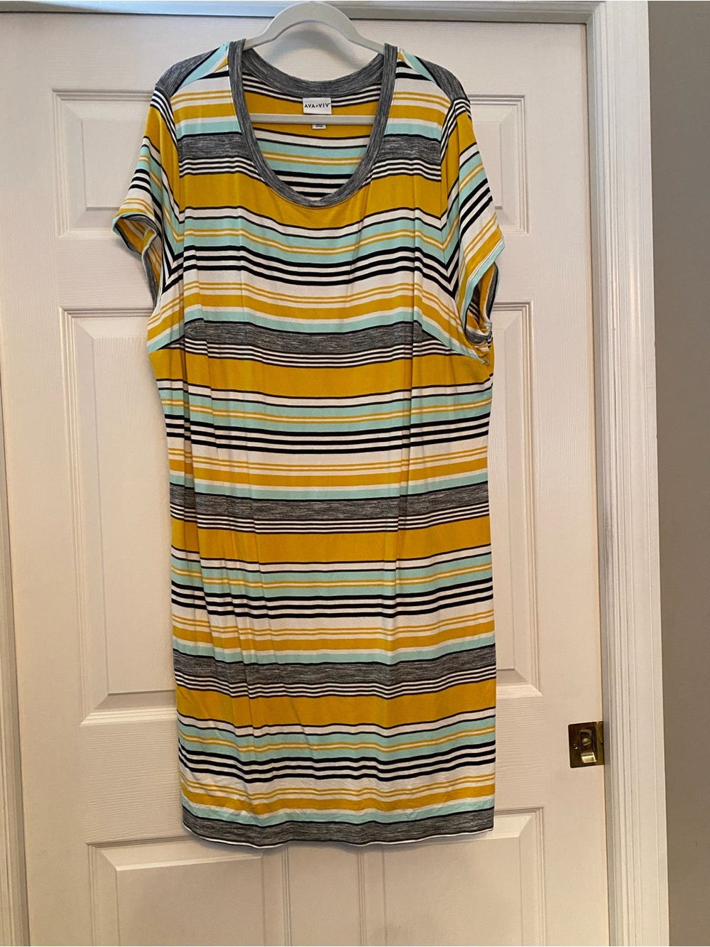 Ava & Viv Striped Scoop-Neck Mini Dress - Yellow, Gray & Aqua